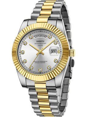 Nibosi Men's Gold Silver Analog Quartz Stainless Waterproof Desiger Wrist Watch